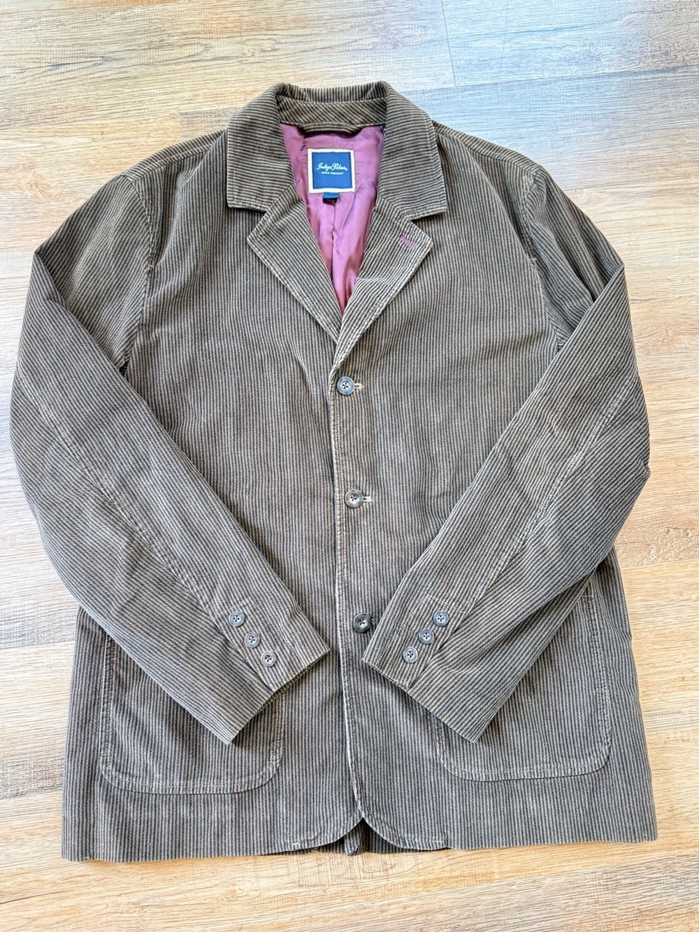 Y2K Vintage Indigo Palms Brown Corduroy Coat with Pink Lining Large